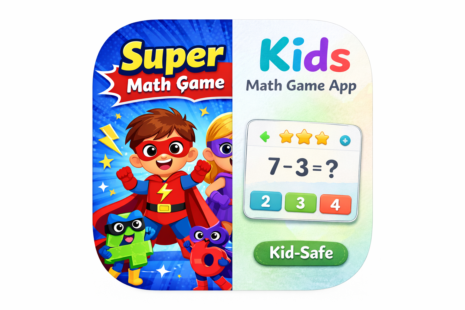 Super Kids Math Game App - Superhero themed math game for children